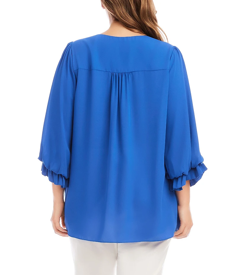 Karen Kane Plus Size V-Neck 3/4 Lantern Sleeves Asymmetric Layered Hem Top