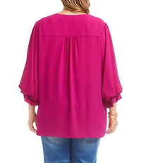 Karen Kane Plus Size V-Neck 3/4 Lantern Sleeves Asymmetric Layered Hem Top