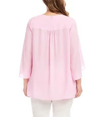 Karen Kane Plus Size V-Neck 3/4 Sleeve Crossover Hem Silky Crepe Top
