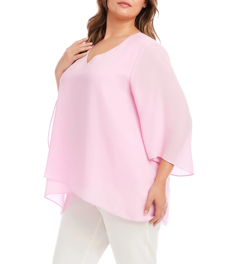Karen Kane Plus Size V-Neck 3/4 Sleeve Crossover Hem Silky Crepe Top