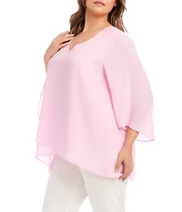Karen Kane Plus Size V-Neck 3/4 Sleeve Crossover Hem Silky Crepe Top