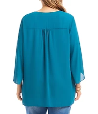 Karen Kane Plus Size V-Neck 3/4 Sleeve Crossover Hem Silky Crepe Top