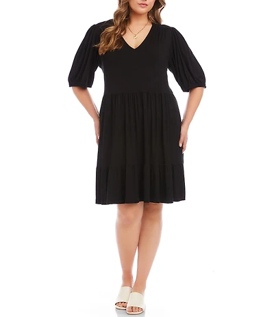 Karen Kane Plus Size V-Neck Short Sleeve A-Line Dress