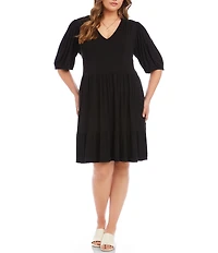 Karen Kane Plus Size V-Neck Short Sleeve A-Line Dress