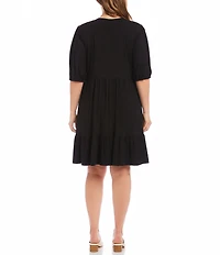 Karen Kane Plus Size V-Neck Short Sleeve A-Line Dress