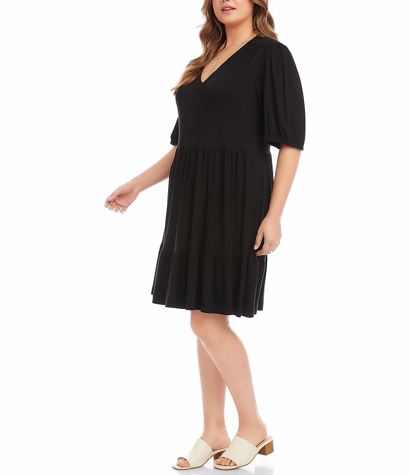 Karen Kane Plus Size V-Neck Short Sleeve A-Line Dress