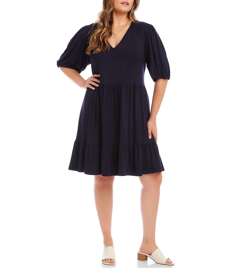 Karen Kane Plus Size V-Neck Short Sleeve A-Line Dress