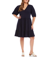 Karen Kane Plus Size V-Neck Short Sleeve A-Line Dress