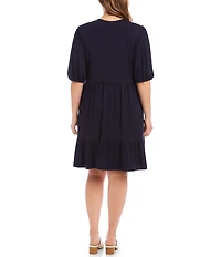 Karen Kane Plus Size V-Neck Short Sleeve A-Line Dress
