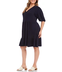 Karen Kane Plus Size V-Neck Short Sleeve A-Line Dress
