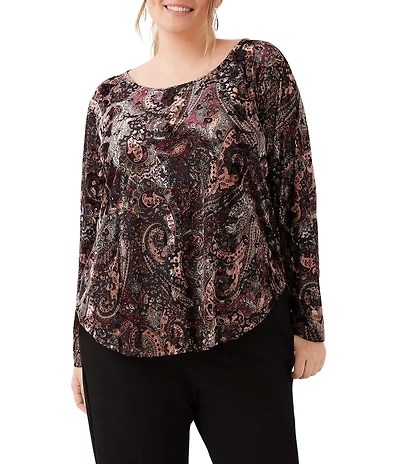 Karen Kane Plus Size Velvet Burnout Boat Neck Long Sleeve Top