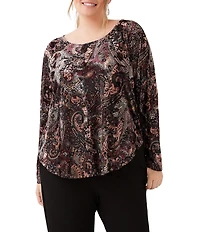 Karen Kane Plus Size Velvet Burnout Boat Neck Long Sleeve Top