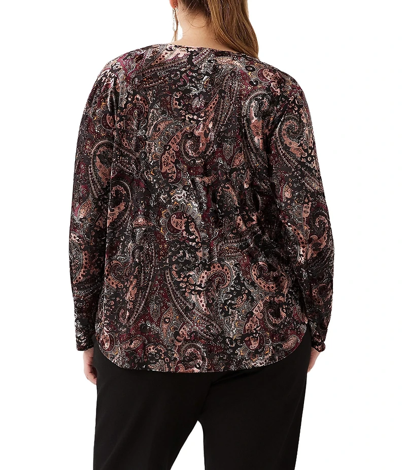 Karen Kane Plus Size Velvet Burnout Boat Neck Long Sleeve Top
