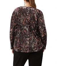 Karen Kane Plus Size Velvet Burnout Boat Neck Long Sleeve Top