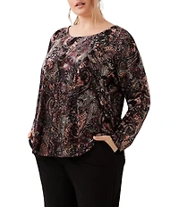 Karen Kane Plus Size Velvet Burnout Boat Neck Long Sleeve Top