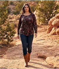 Karen Kane Plus Size Velvet Burnout Boat Neck Long Sleeve Top