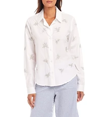 Karen Kane Point Collar Long Sleeve Soft Cotton Embellished Shirt
