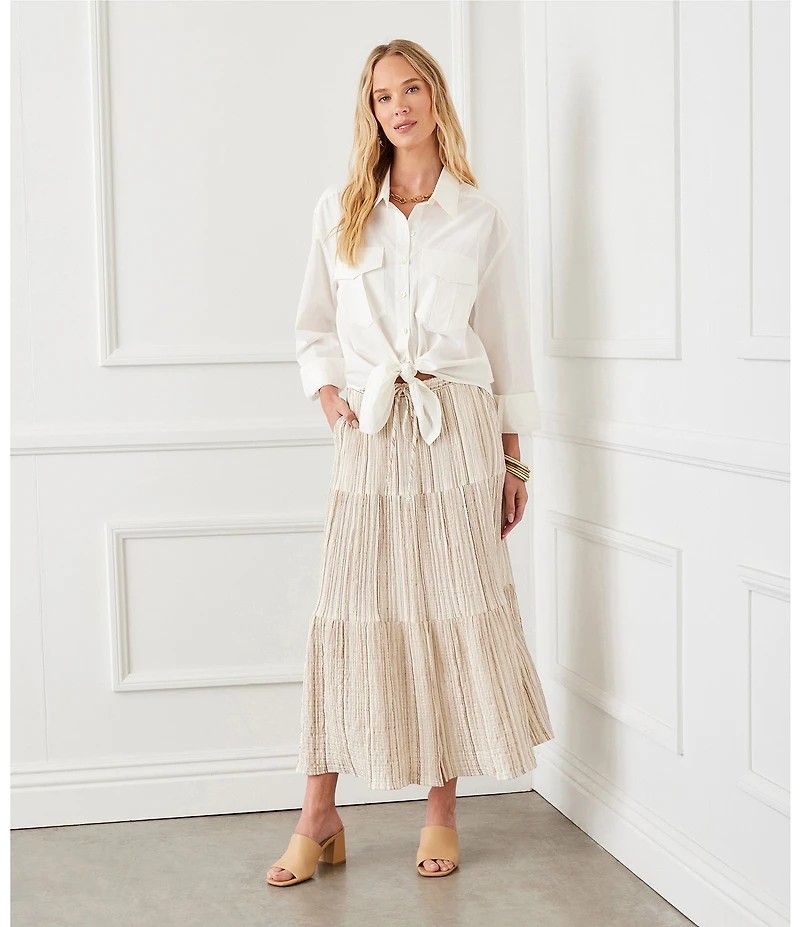 Karen Kane Point Collar Long Sleeve Tie-Front Top