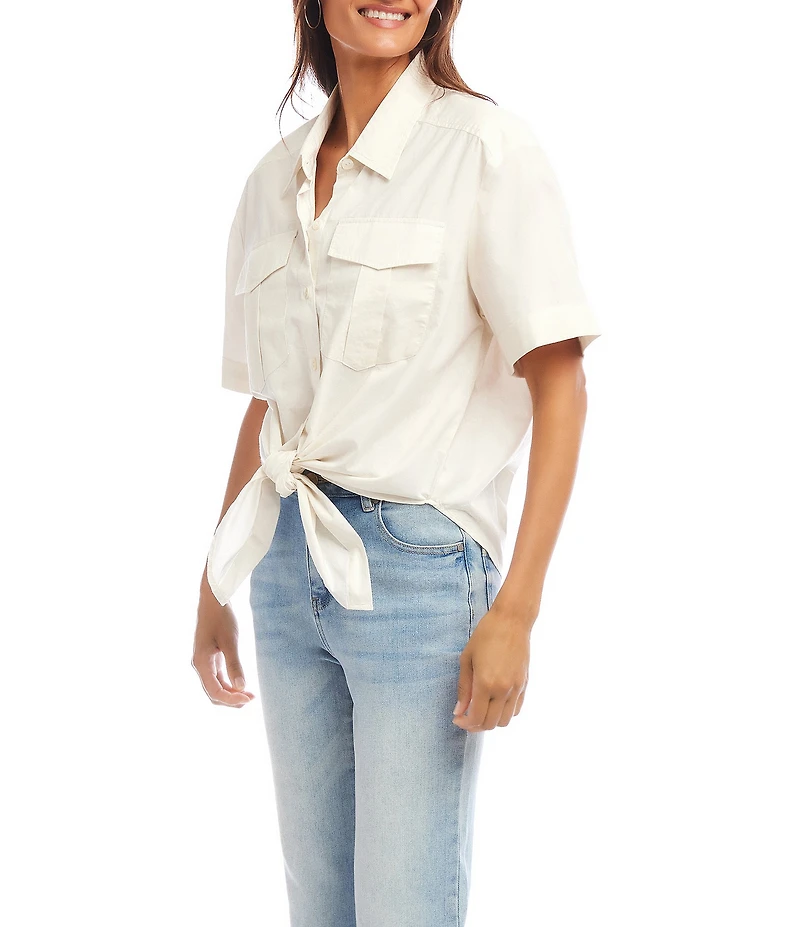 Karen Kane Point Collar Short Sleeve Tie Front Top