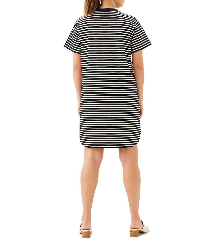 Karen Kane Ponte Knit Stripe Crew Neck Short Sleeve Shift Dress