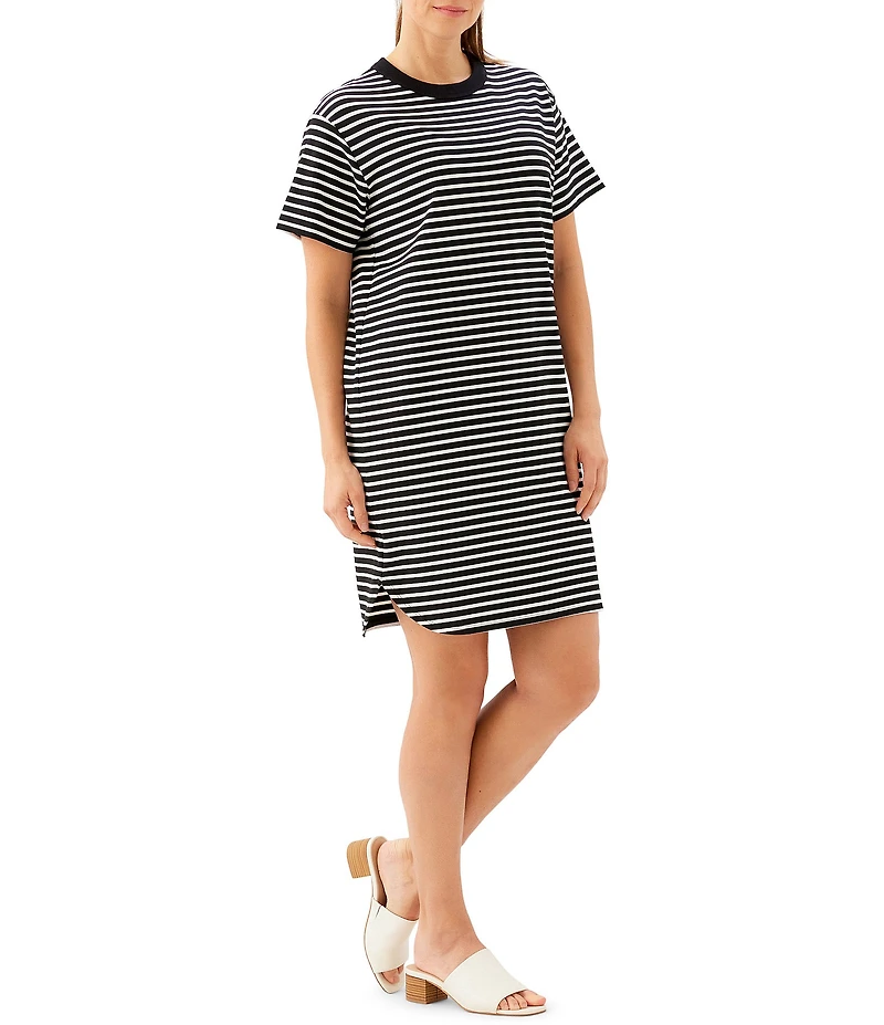 Karen Kane Ponte Knit Stripe Crew Neck Short Sleeve Shift Dress