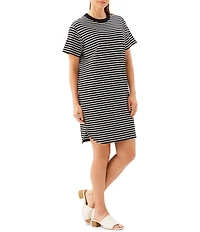 Karen Kane Ponte Knit Stripe Crew Neck Short Sleeve Shift Dress