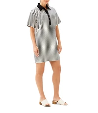 Karen Kane Ponte Knit Stripe Henley Polo Collar Short Sleeve Shift Dress