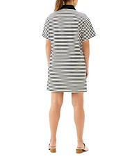 Karen Kane Ponte Knit Stripe Henley Polo Collar Short Sleeve Shift Dress
