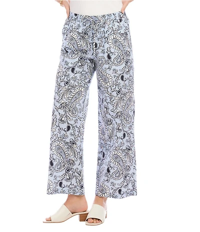 Karen Kane Poplin Paisley Drawstring Wide Leg Cropped Pants