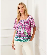 Karen Kane Printed Square Neck Short Sleeve Top