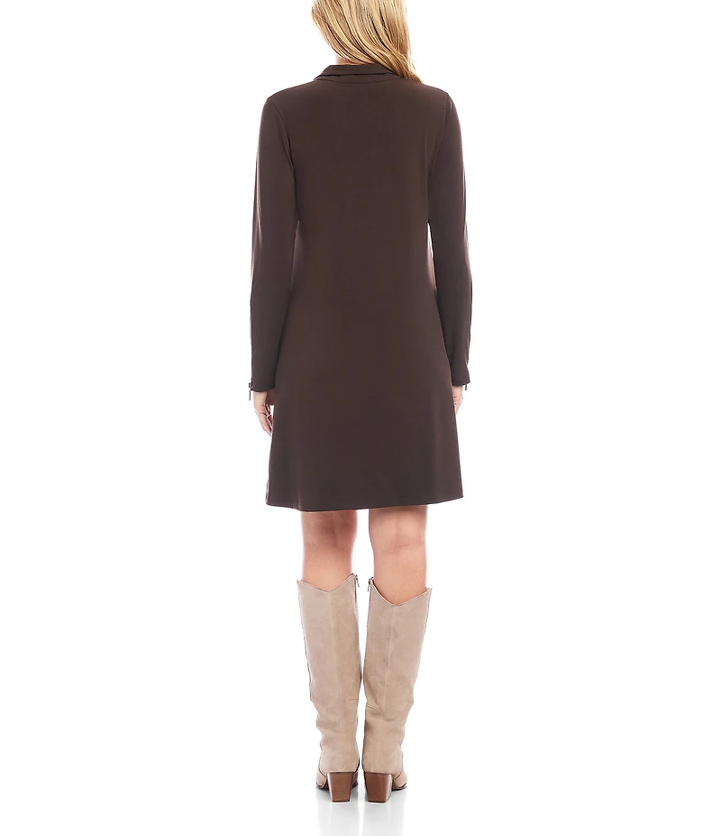 Karen Kane Quarter Zip Point Collar Long Sleeve Travel Jersey A-Line Dress
