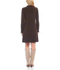 Karen Kane Quarter Zip Point Collar Long Sleeve Travel Jersey A-Line Dress