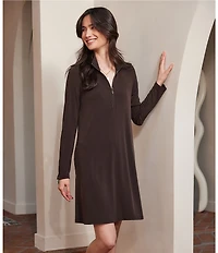 Karen Kane Quarter Zip Point Collar Long Sleeve Travel Jersey A-Line Dress