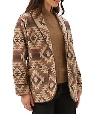 Karen Kane Ranch Jacket Blanket Geometric Print Band Collar Long Sleeve Open Front Ranch Jacket