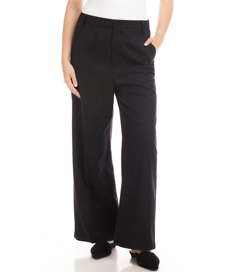 Karen Kane Rhinestone Embellished High Rise Wide Leg Trouser Pants