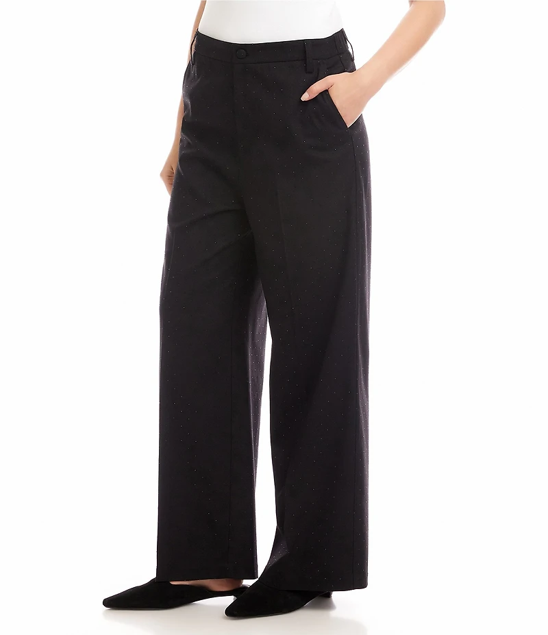 Karen Kane Rhinestone Embellished High Rise Wide Leg Trouser Pants