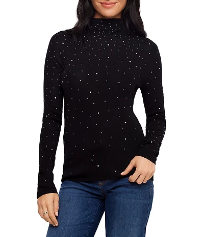Karen Kane Rhinestone Mock Neck Long Sleeve Sweater