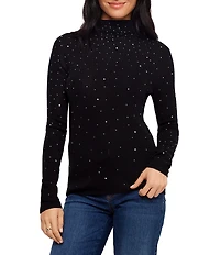 Karen Kane Rhinestone Mock Neck Long Sleeve Sweater