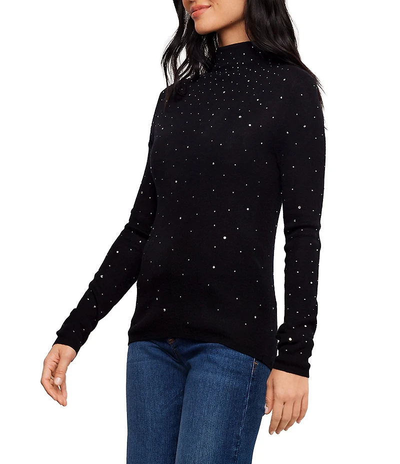 Karen Kane Rhinestone Mock Neck Long Sleeve Sweater