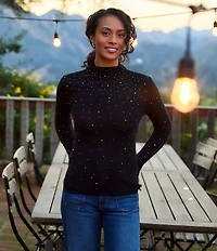 Karen Kane Rhinestone Mock Neck Long Sleeve Sweater