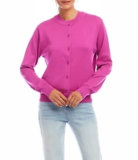 Karen Kane Ribbed Crew Neck Long Sleeve Button Front Cardigan