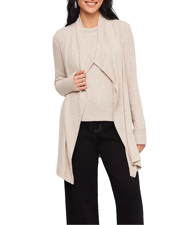 Karen Kane Ribbed Drape Front Long Sleeve Cardigan