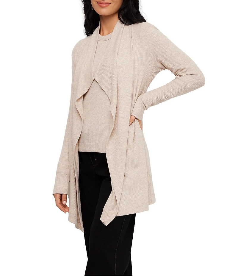 Karen Kane Ribbed Drape Front Long Sleeve Cardigan