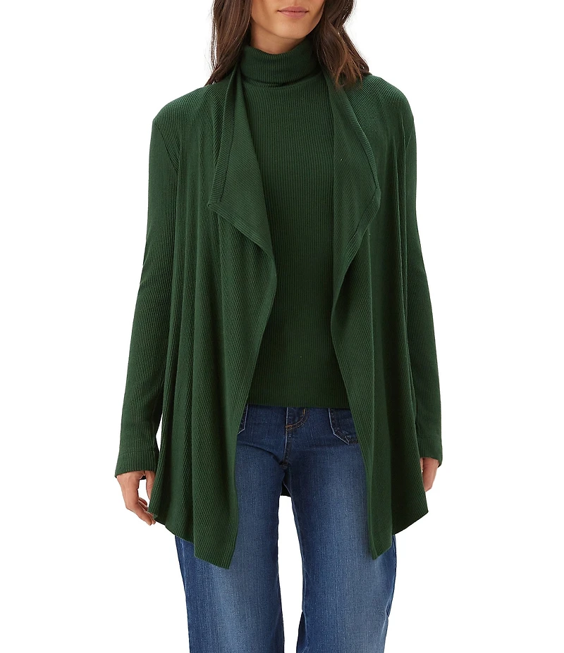 Karen Kane Ribbed Drape Front Long Sleeve Cardigan