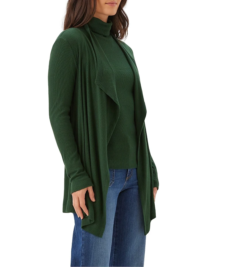 Karen Kane Ribbed Drape Front Long Sleeve Cardigan