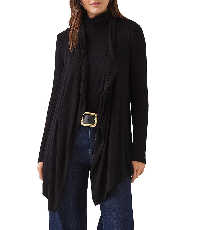 Karen Kane Ribbed Drape Front Long Sleeve Cardigan