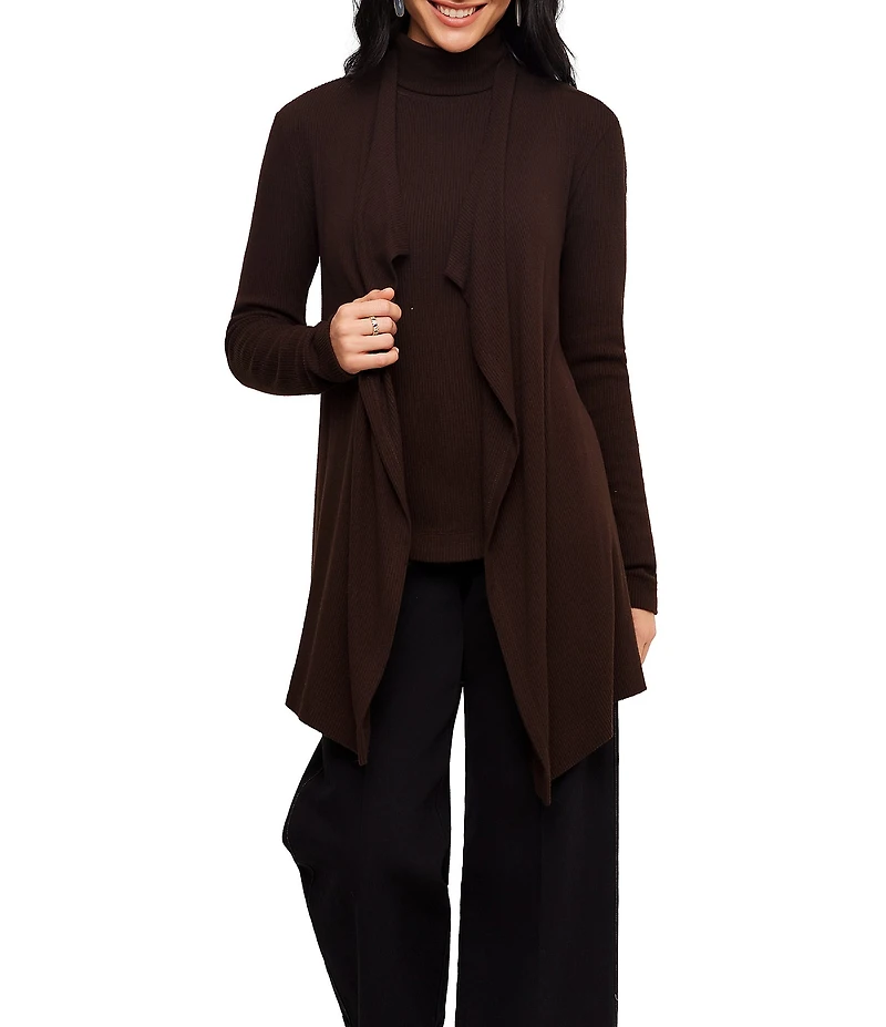 Karen Kane Ribbed Drape Front Long Sleeve Cardigan