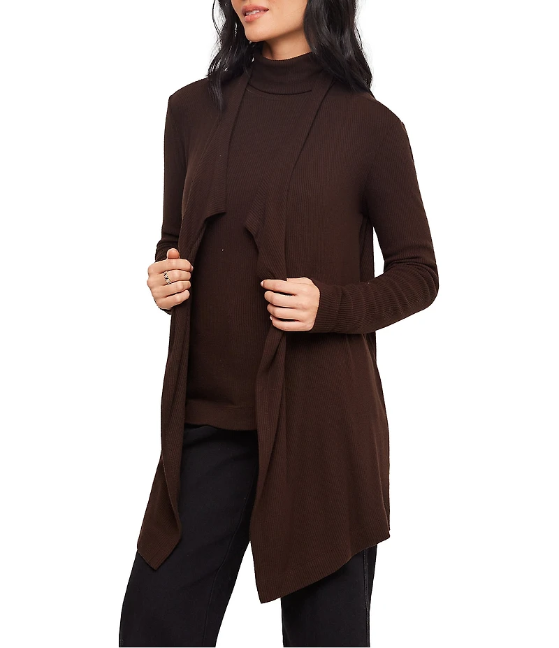Karen Kane Ribbed Drape Front Long Sleeve Cardigan