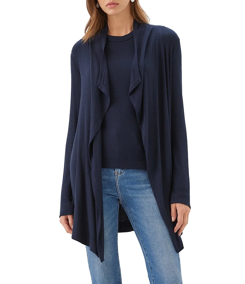 Karen Kane Ribbed Drape Front Long Sleeve Cardigan