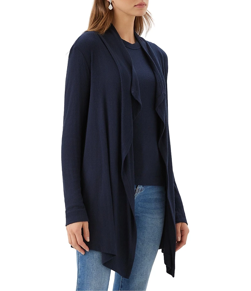 Karen Kane Ribbed Drape Front Long Sleeve Cardigan